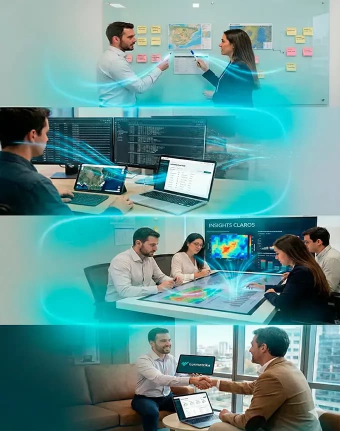 Proceso de trabajo de Lurmetrika basado en análisis de datos, inteligencia territorial y colaboración técnica con administraciones públicas para la gestión del turismo.