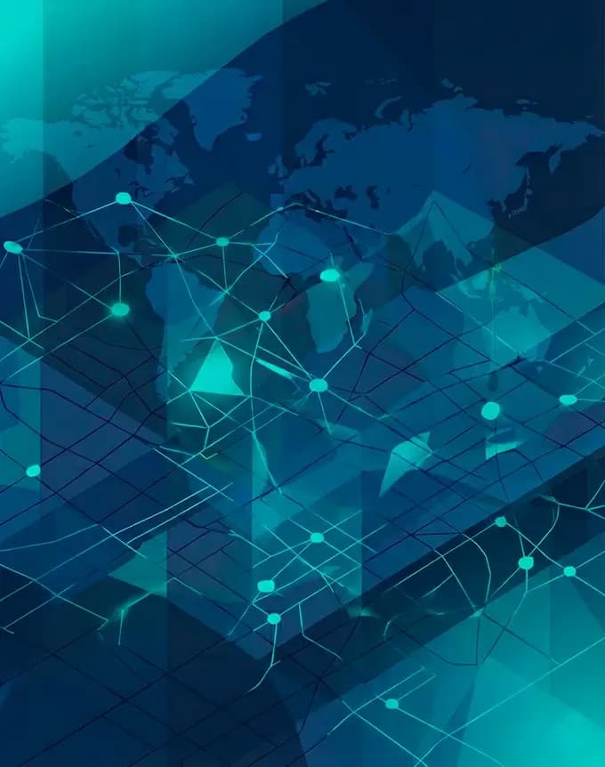 Visualización abstracta de capas territoriales y conexiones de datos para el análisis comparativo turístico.